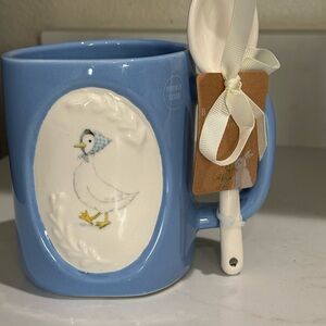 Rae Dunn Blue and White MOTHER GOOSE Mug with Spoon
